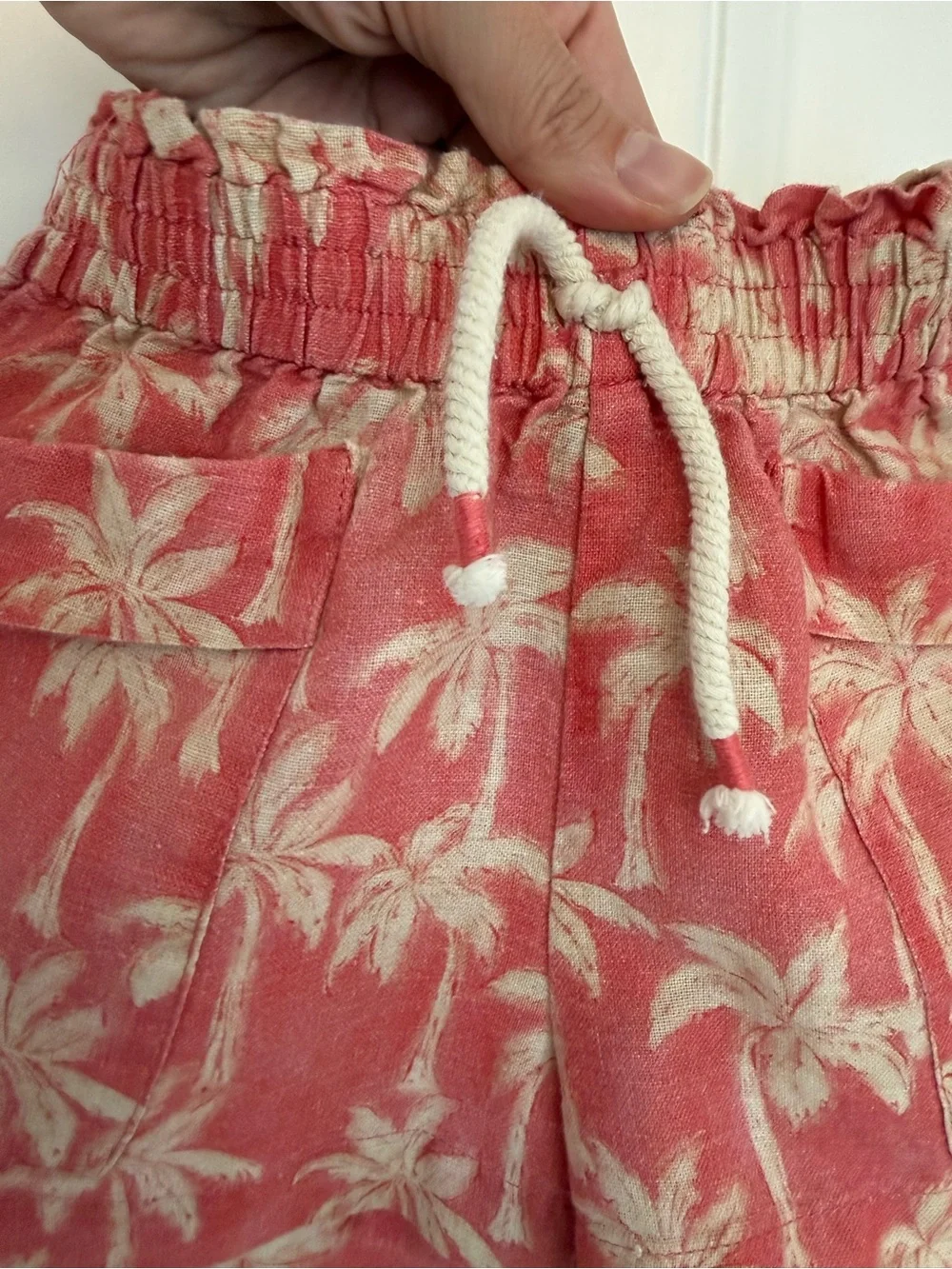 Zara Coral Palm-Print Drawstring Kids Shorts